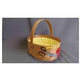 Vintage Painted Wood Sewing Basket w/Gingham Liner