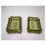 2 Vintage 4" Fostoria Olive Green Glass Coin
