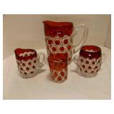 Red Block Pattern Ruby Stained Water Set