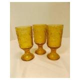 3 Vintage Amber Glass Water Goblets