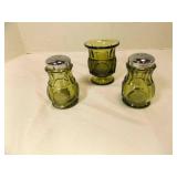 3 Piece Olive Green Glass Table Service Set - Salt
