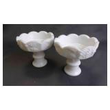 Vintage Embossed Milk Glass Candlestick Holders