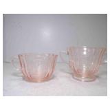Vintage Pink Depression Glass Sugar Bowl with 2