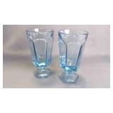 2 Elegant Lt. Blue Vintage Paneled Goblet Glasses