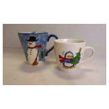 2 Charming Holiday Unused Hand-Painted Drink Mugs