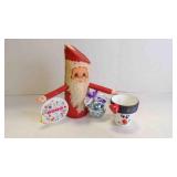 4 Holiday Items 1 Hand-Painted Wood Santa