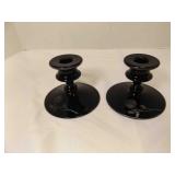 Vintage Black Amethyst Glass Candlestick Holders