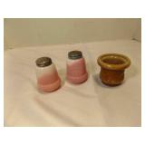 Acorn Pattern Peachblow Art Glass Salt & Pepper