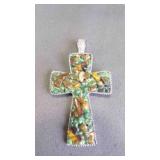 Vintage-Style Gemstone Mosaic Cross Pendant