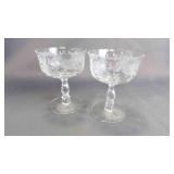 2 Elegant Vintage Beverage Crystal Glass Goblets