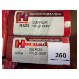 Hornady 338 RCM ammo; 185gr GMX; 40 ct.