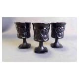 3 Vintage Ebony "Spotlight" Glass Drinking Goblets