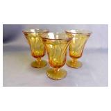 3 Vintage Amber Heavy-Glass Footed Drink Goblets