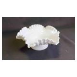Vintage Silver Crest Crimped Milk Glass Bowl
