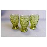 3 Vintage Olive "Thumbprint" Drinking Tumblers