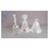 3 Vintage Collectible Glass & Crystal Hand Bells