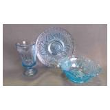 Vintage Capri Pattern Ice Blue Plate & Bowl Set w/