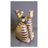 Collectable Ceramic Art Girl Riding Cat Cookie Jar