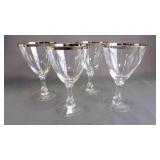 4 Vintage "Wedding Ring" Platinum Rim Wine Glasses