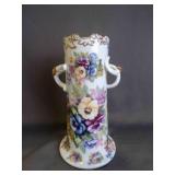 12" Tall Porcelain Vase Flower Design Gold Accents