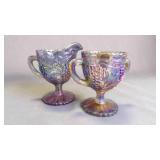 Vintage Carnival Glass Sugar Bowl & Creamer Set