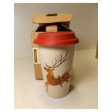 Longaberger Pottery Reindeer Travel Cup