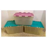 3 Plastic Storage Bins w/Attached Matching Lids