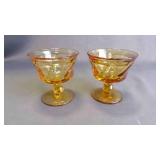 2 Vintage Amber Heavy-Glass Footed Sorbet Goblets