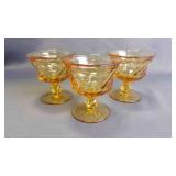 3 Vintage Amber Heavy-Glass Footed Sorbet Goblets