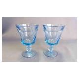2 Vintage Blue Heavy-Glass Footed Drink Goblets