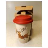 Longaberger Pottery Reindeer Travel Cup