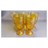 5 Beautiful American Concord Amber Glass Goblets