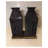 2 Primitive Style Punched Tin Candle Lanterns