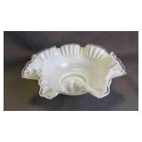Vintage Ruffled Rim White Milk Silver Fox Bowl