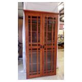 Mission-Style Oak Wood & Glass Display Cabinet