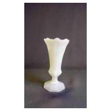 Vintage White Opalescent Paneled Footed Bud Vase