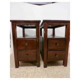 2 Dark Wood End Tables w/2 Small Drawers
