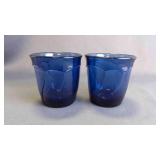 2 Vintage Dark Blue "Sweet Swirl" Glass Tumblers