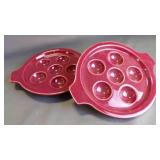 Pair of Burgandy Glazed Ceramic Escargot Platters
