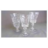 3 Vintage "Fostoria Glass Co." Clear Glass Goblets
