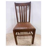Antique Wood Side Chair Vertical Slat Back &