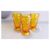 3 Vintage Amber Cubist Footed Iced Tea Glasses