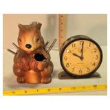 Ceramic squirrel nutcracker set, wind up clock