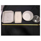 3 dishes & clear lid; Square 8 1/2' Fire King