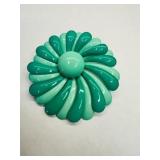 Green Enamel Flower Brooch Pin 3'