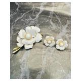 Flower Satin Look Brooch & Earrings