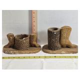 Cowboy-theme desk set, pen holder, knick knack jar