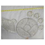 Clear glass 5 part relish tray, 4 apples, tray