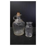 Vintage Paneled Clear Glass Cruet Jug w/Cork Lid &