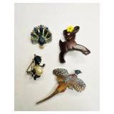Enamel Trifari Peacock Pin, Wood Deer, Plastic